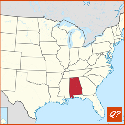 Welke Amerikaanse staat met hoofdstad Montgomery wordt hier aangeduid op de kaart? 